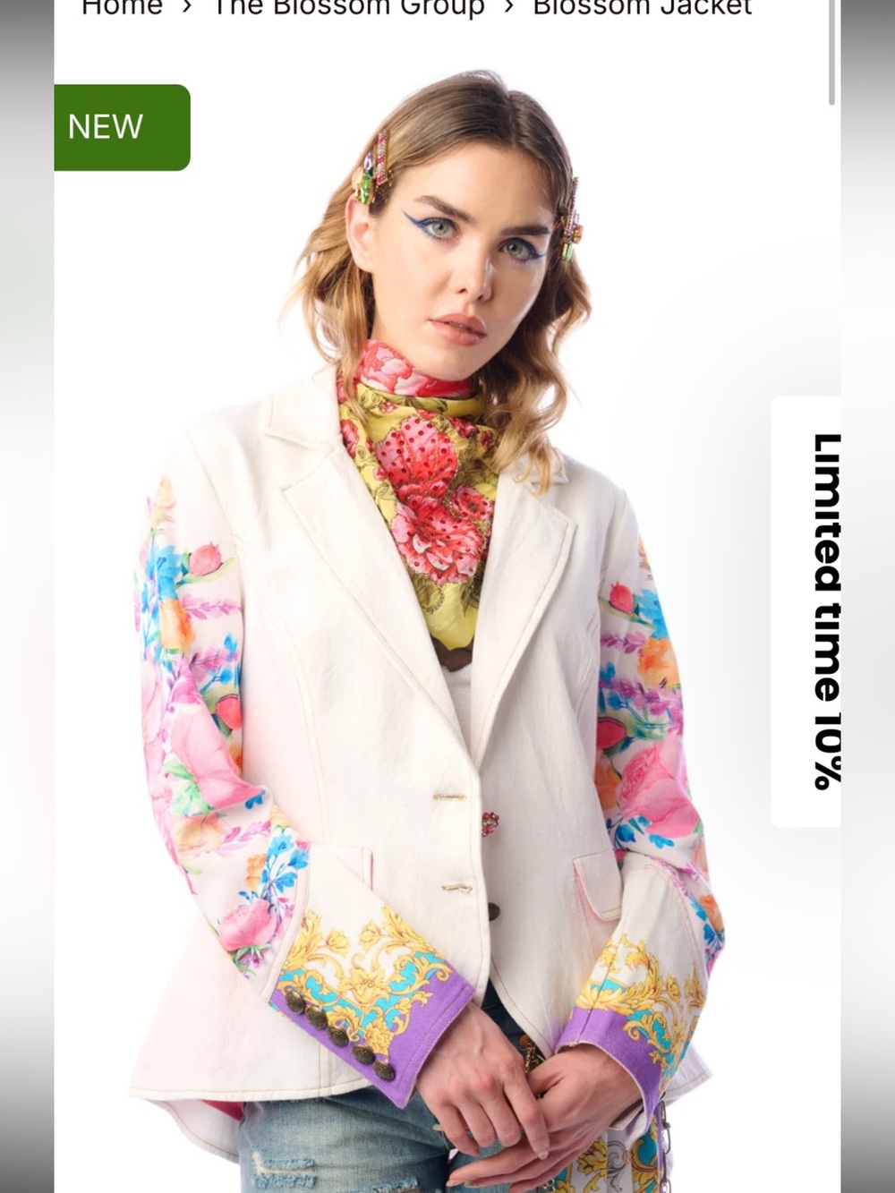 NWT Aratta Silent Journey- Blossom Jacket-White Floral